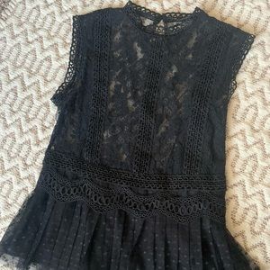Zara Black Lace Sheer Blouse Small Sleeveless Tunic
